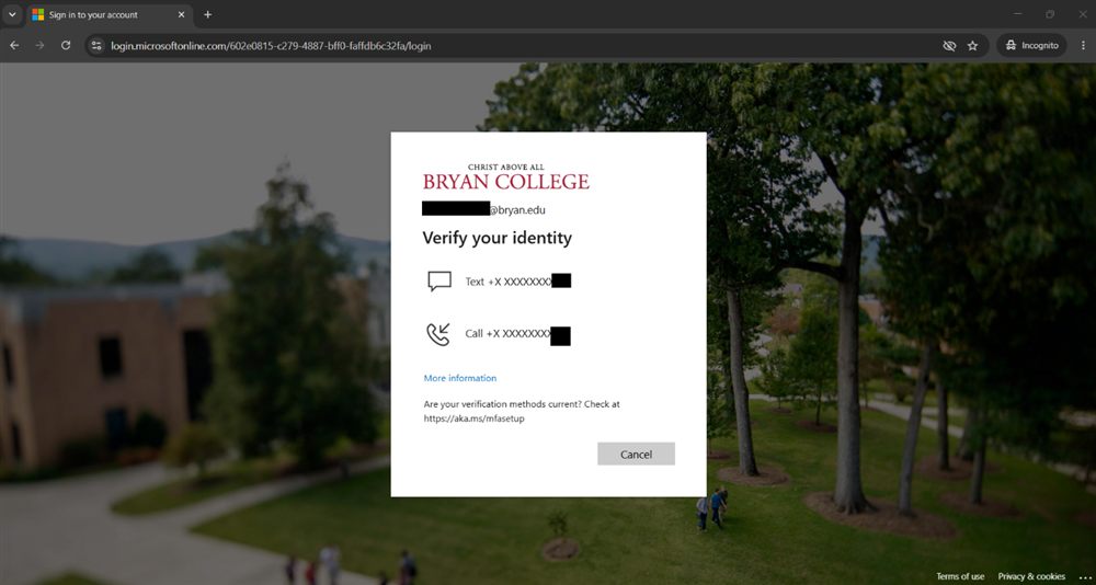 Verify your identity screen with options to text or call