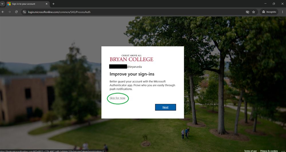 Improve your sign ins screen with a Skip for now link circled