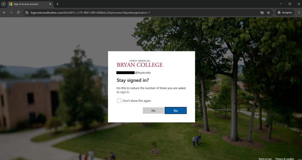 Stay signed in screen with No and Yes buttons