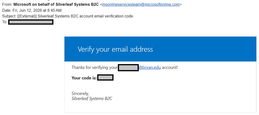 Verification code email as seen on a computer